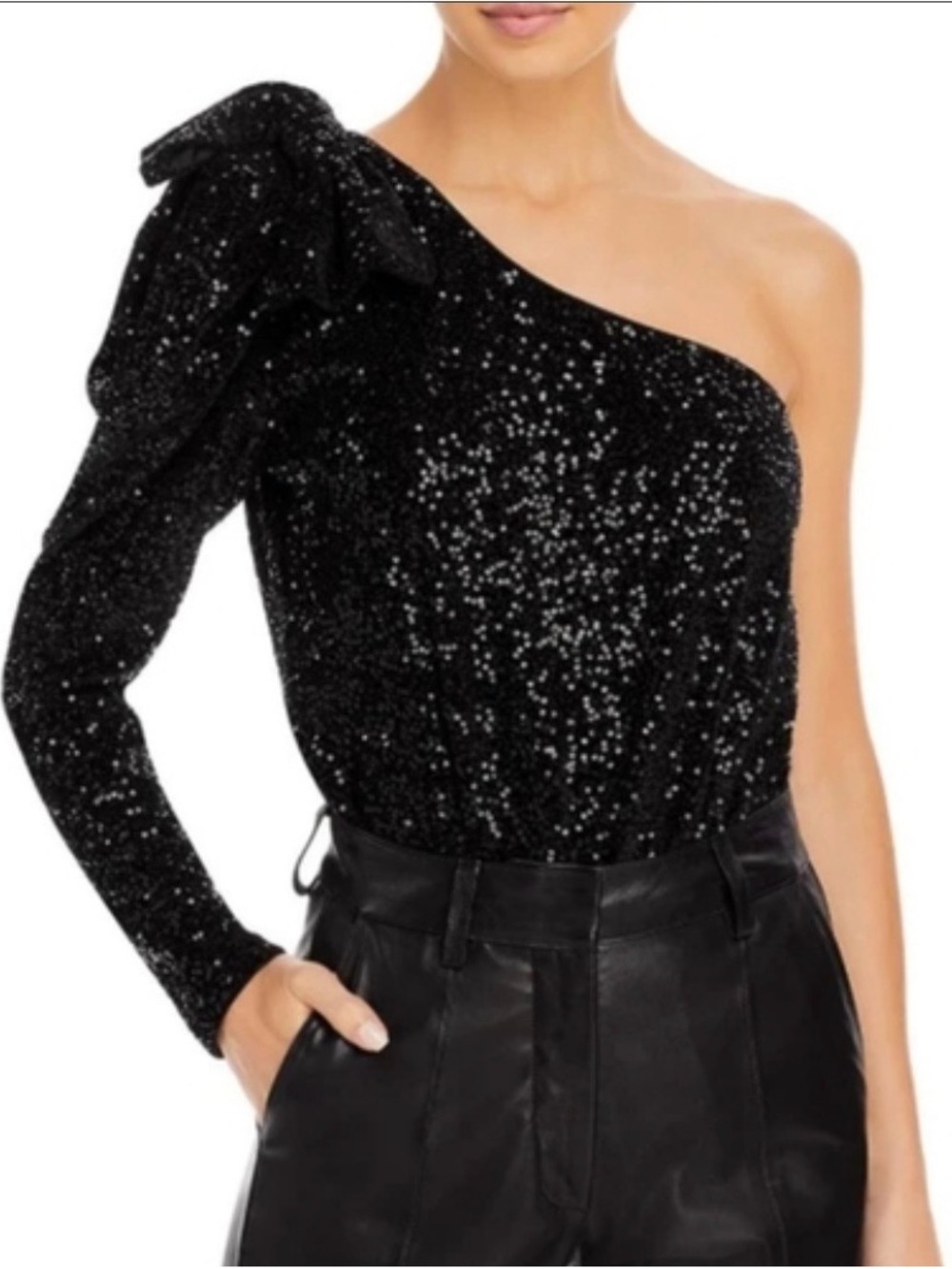 Aqua one shoulder sequin bodysuit